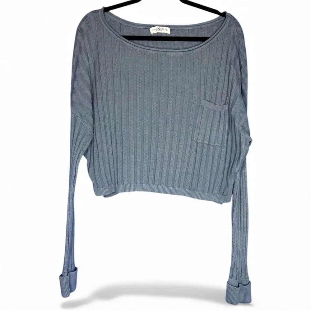 Natural Life Womens Teal Patti Layering Sweater XL Cropped Boho Ribbed Knit Soft